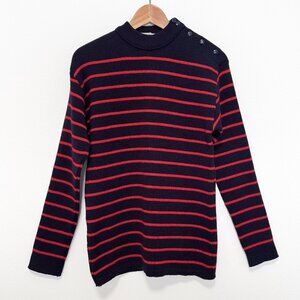 Vintage Rutland Knitwear Navy and Red Stripe British Wool Sweater Size 40/42